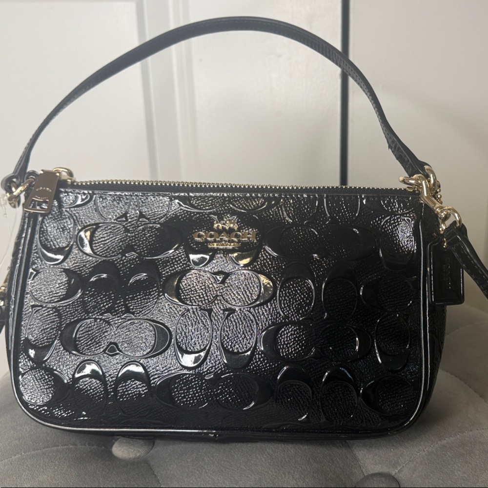 Coach Glossy Black Signature Shoulder Bag